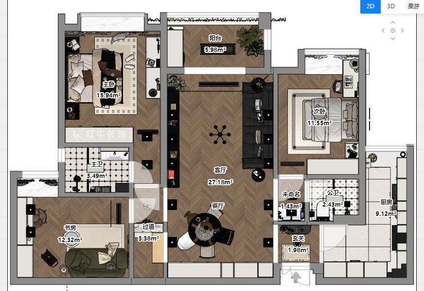魏明花｜汇锦国际6-1-1402-125㎡-法式复古风格｜3室2厅2卫｜二手房装修｜定制家｜全包16
